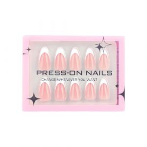 24Pcs Press On Nails, Fran&ccedil;ais Rose D&eacute;grad&eacute; Ongles &agrave; Coller Glossy,Ongles &agrave; Coller Full Cover,Fake Nails Soft Gel Court,Naturel Agr&eacute;able &agrave; Porter pour Femme Fille Nail Art (Tkukkwr, neuf)