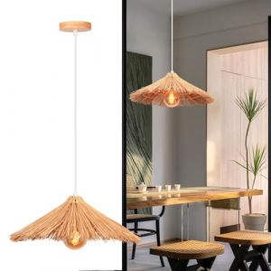 DLGLOLIN Suspension Luminaire Intérieur Bohème Lustre en Bambou Naturel Lampes Suspendues en Paille E27 Bois Plafonnier pour Restaurant Salon Chambre Café (DLGLOLIN, neuf)