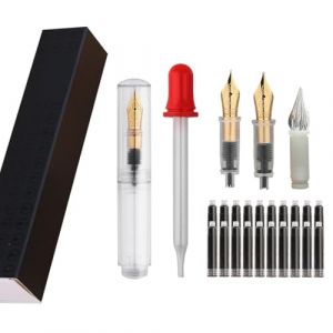 SIPLIV Majohn Wancai Mini stylo plume de voyage en iridium à pointe fine avec 3 pointes de stylo, pipette courte et 20 cartouches d'encre noire Transparent (SIPLIV, neuf)