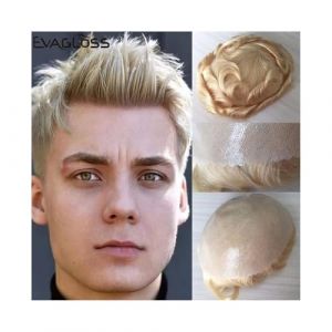 Postiche pour homme Postiche for homme, postiche complet en PU, base en peau, double nœud, système de remplacement de cheveux humains indiens d'aspect naturel for hommes (613# blond) Postiche pour hom (snpiling, neuf)