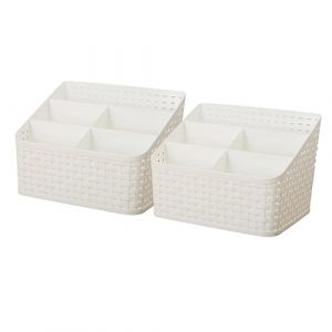 BESTYASH 2 Pièces Boîte de Rangement Cosmétique Plastique Blanc Organiseur de Bureau pour Bijoux et Accessoires Rangement Pratique pour Maison et Bureau (Feast of Yan, neuf)