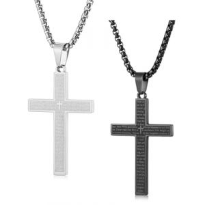 HUVZOR 1 pi&egrave;ce Collier Croix Homme Chaine Pendentif Croix Acier Inoxydable Bijoux Chretienne Croix pour Homme et Femme(noir + argent) (Volumetech OU, neuf)