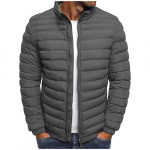 Générique Doudoune Homme Legere et Chaude Hiver Veste Chic sans Capuche Col Mao Manteaux Court Décontractée Blousons Zippée Couleur Unie avce Poches Automne Jacket Gris M (TYHONEYS, neuf)
