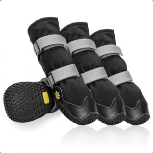 Antidérapant Chaussure Chien avec Sangles réfléchissantes, Bottines Chien imperméables, Semelles en Cuir résistant à l'usure, protège-Pattes pour Petits, Moyens et Grands Chiens 4 pièces(XL, Noir) (OHCOZZY, neuf)