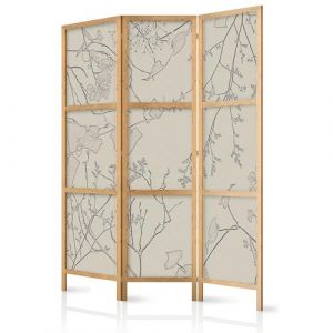 murando - Paravent Int&eacute;rieur Japonais 135x172 cm - S&eacute;parateur de Pi&egrave;ce - Croquis Sommaire Fleurs Illustration Bleu Beige Plantes Contour Gris Style Doux Fond b-A-10441-bh-a (murando, neuf)