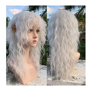 Perruques pour femmes cheveux synthétiques perruque blanche pure avec frange longue perruque bouclée ondulée femme cosplay lolita fille perruque blanche avec frange perruque douce résistante à la ch (binzhoshifaguangshangmaoyouxiangongsi, neuf)
