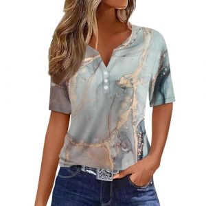 Chemisier Femme Chic Et éLéGant Chemisiers Et Blouses Femme Manches Courtes Sexy ÉTé Grande Taille DéContractéE Chemisier Femme Haut Femme Chic Et Elegant Blouse Femme(C Gris Clair,M) (LOAMD, neuf)