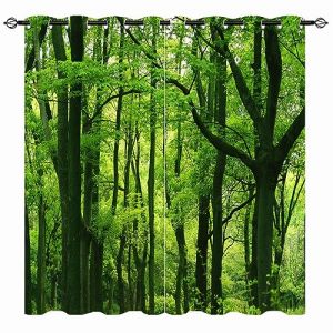 YUANZU Rideaux For&ecirc;t - Occultants Thermiques Motif Nature Fra&icirc;che Feuilles Vertes & Paysage Forestier M&eacute;talliques Isolants pour Chambre/Salon avec &OElig;illets - 2 Panneaux L140 x H225cm (BOBO, neuf)