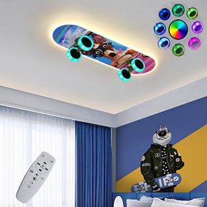 32W Skateboard Plafonnier Chambre d'Enfant, LED Dimmable avec Télécommande, Changement de Couleur RVB, Plafonnier Enfants pour Garçon/Fille Chambre Décoration, 3000K-6500K, Cadeau pour Skateboarders,A (LOGT, neuf)