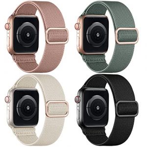 Oielai 4 Pack Bracelets Compatibles avec Bracelet Apple Watch 41mm 40mm 38mm 42mm Femmes, Bracelet en Nylon pour Apple Watch SE/iWatch Series 10 9 8 7 6 5 4 3 2 1, Rose Clair/Vert Pin/Noir/Beige (Oielai, neuf)