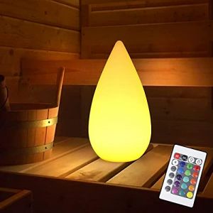 ACMHNC Lampe de Table LED Sans Fil Rechargeable, Lampe de Sauna en forme de goutte d'eau IP54 Lampe de Chevet Dimmable avec changement de couleur RVB, Lampe de Table d'extérieur avec Télécommande (Global Kang Trading, neuf)