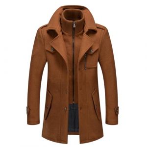 SUIUOI Manteau en laine pour homme, long trench, manteau long, chaud manteau en laine avec revers, d&eacute;contract&eacute;, couleur unie, cachemire, laine, manteau court, affaires et loisirs, Camel, M (YiWuShiQiTongDianZiShangWuShangHang, neuf)