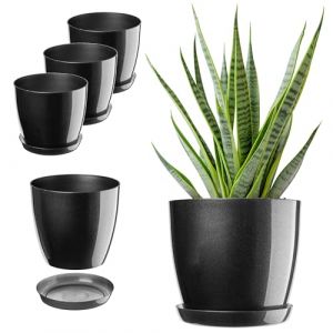 KADAX Pot de fleurs avec soucoupe, bac à fleurs rond en plastique, pot de fleurs rond pour l'intérieur et plantes d'intérieur, pot pour herbes aromatiques (set 3 : 20 cm, anthracite) (KADAX, neuf)