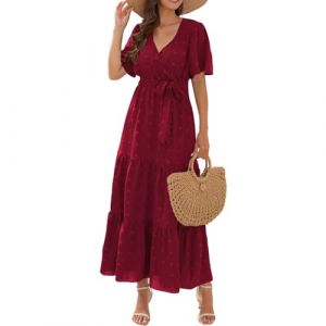Robe Femme Chic Et Elegant Tenues Élégante Robe De Soiree Grande Taille Fleurie de Bal Blanche Chic mi Longue Ceremonie 4#vin M (SHONTON, neuf)