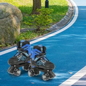 Enfants Patins &agrave; roulettes Patins &agrave; roulettes Enfant Poup&eacute;e Roller Quad Ajustable avec 4 Roues Lumineuses Taille R&eacute;glable pour Filles D&eacute;butants Cadeau d'anniversaire-S-Bleu et Noir (Hechheu, neuf)