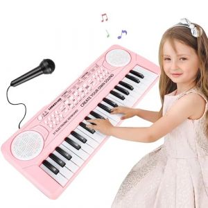 Orvyna Clavier Piano Enfants 37 Touches avec Microphone, Multifunction Musique Piano Clavier, Portable Enfants Piano Clavier Jouets &eacute;ducatifs Cadeaux pour gar&ccedil;ons et Filles 3 4 5 6+Ans,Rose (Jolanflower Market Kft., neuf)