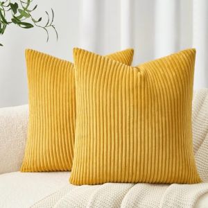 Topfinel Housse de Coussin 35x35 Jaune en Velours Côtelé Infroissable Motif Rayé Housses pour Coussin Lombaire Fauteuil Canapé Style Boheme Scandinave Lot de 2 sans Oreiller (NoledarEU, neuf)