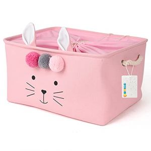 OYHOMO Panier de Rangement Pliable en Tissu pour Chambre d'enfant, Panier à Jouets Bébé Fille, Grand Boîte de Rangement Rectangulaire avec Cordon de Serrage, 40 x 30 x 21cm, Rose (OYHOMO, neuf)