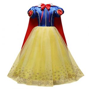 IWEMEK Princesse Costume de Blanche Neige avec Cape Filles Conte de Fée Robe de Carnaval Déguisements Snow White Cosplay Halloween Noël Robe de Soirée Cérémonie Anniversaire 6-7 Ans (IWEMEK, neuf)