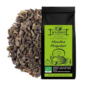 Kyosei Tea &ndash; Th&eacute; Vert Bio Premium "Menthe Mogador" &ndash; Vrac 100g &ndash; Th&eacute; Vert Gunpowder & Feuille de Menthe Verte &ndash; Infusion Rafra&icirc;chissante (Kyosei Tea, neuf)