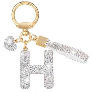 MWOOT Paillettes Porte Clé Lettre avec Strass, Argenté Initial Porte Clé Keychain, Porte Clef Lettre Sac Keyring Pendentif Décoratif, Brillant Porte Clef Voiture Charm, Porte Clé Cadeau pour Femme(H) (vetpw, neuf)