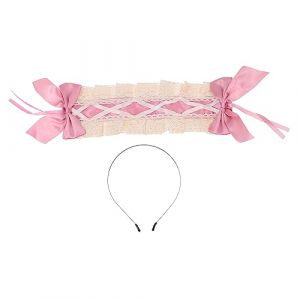 VICASKY 1 Pièce bandeau en dentelle bandes de cheveux pour bandeau gothique Bandeaux de fille - à ruban accessoires de cheveux lolita coiffe de cosplay Dentelle de coton rose (Micanties, neuf)