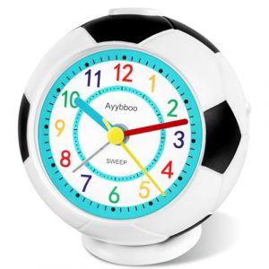 Ayybboo R&eacute;veil Enfant Fille Gar&ccedil;on,Horloge Analogique P&eacute;dagogique sans Tic-Tac avec Veilleuse et Snooze,Cadeau pour Chambre d'enfant, &Eacute;cole, Anniversaire (Aiguilles color&eacute;es) (GUUMUXIN EU, neuf)