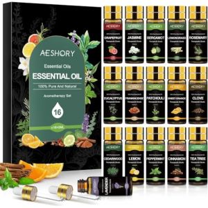 AESHORY Set Huiles Essentielles 16 x 5ML, Huile Essentielle Aromathérapie 100% Pures & Naturelle, Huile Essentielle pour Diffuseur, Massage, Bain, Idéal Huiles Essentielles Coffret Cadeau pour Fête (MEDSW-EU, neuf)