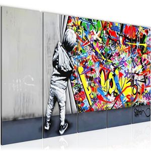 Runa Art Tableau Decoration Murale - XXL 200 x 80 Cm - Behind The Curtain Graffiti - 5 Parties - Street Art - 043555a (Runa Art GmbH, neuf)