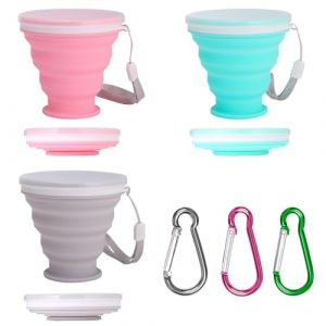 ZOCONE Lot de 3 Gobelet Pliable, Tasse Pliable en Silicone 200ml, Gobelet Retractable Réutilisable avec Couvercle & Boucle - pour Pique-nique/Campings/Randonnée en Plein Air/Voyage (Yuchen ZQ, neuf)