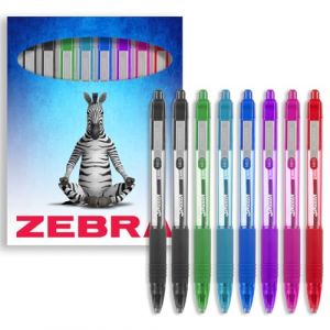 Zebra Pen Zebra Z-Grip Smooth Stylo à bille rétractable – Pointe de 1,0 mm – Encre noire, verte, bleu clair, bleue, violette, rose et rouge – Lot de 8 – Dans un emballage Zebra (OMGHC., neuf)