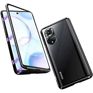 Coque pour Huawei Nova 9 / Honor 50 5G Cover Magnétique Adsorption 360 Degrés Protection Etui Transparent Verre Trempé Plein écran Avant et Après Housse Bumper Métal Frame Flip Case,Noir (Hkess, neuf)