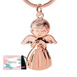 GZXYA Porte-clés ange gardien porte-bonheur avec trèfle pour examens ou voiture, cadeau pour femme, petite amie, collègues (ange, Or rose, mm, Porte-bonheur (GZXYA, neuf)
