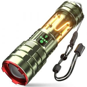 Sogdeco Lampe Torche LED Ultra Puissante, 900000 Lumens Lampe Torche Rechargeable avec Lumi&egrave;re Camping, Zoomable, 11 Modes, &Eacute;tanche Portable Tactique Militaire Lampe de Poche (Vert militaire) (Sogdeco, neuf)