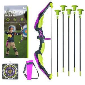 Arc et fl&egrave;ches pour enfants Set, Jouet d'ext&eacute;rieur Arc jouet pour enfants &agrave; partir de 3 4 5 6 7 8 9 10 11 12 ans gar&ccedil;ons, Jeux d'ext&eacute;rieur pour enfants avec arc, carquois, 10 fl&egrave;ches, 1x cible, 1x (LINGBAOSHIQI, neuf)