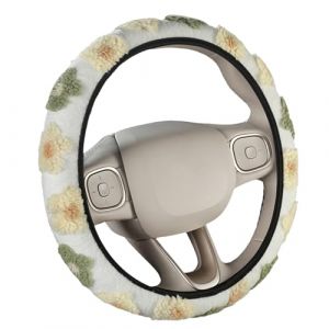 Geoyien 1 Pi&egrave;ces Peluche Couvre Volant Voiture, Motif Fleuri Housse Volant Voiture, Universelle Hiver Steering Wheel Cover, pour Accessoires D&eacute;coration (Beige Jaune) (JIEENDA, neuf)