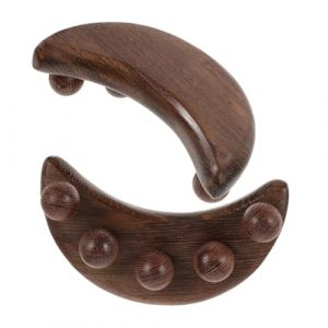 Homoyoyo 2 Pi&egrave;ces Outil de Massage Bois pour Visage T&ecirc;te Outil de Gua Sha Forme de Croissant avec Billes Massage des Points Acupuncture Pratique et Portable (Alda Jin, neuf)