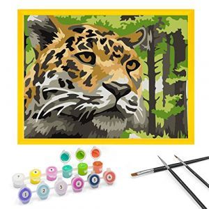 Zimrobin Peinture Numero Enfant 5 6 7 ans, au Numero d’art Peinture Enfant-Kit Peinture Enfant Comprend des Peintures Acryliques Cadre Photo et des 3 Pinceaux(Guépard dans la jungle) (ZimrobinEU, neuf)