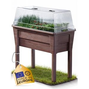Ondis24 Victoria Jardinière surélevée pour balcon, bac à plantes avec serre, volume 50 l, réservoir d'eau, irrigation gouttelette, pieds amovibles, convient pour l'extérieur (marron) (Ondis24 Shopping, neuf)