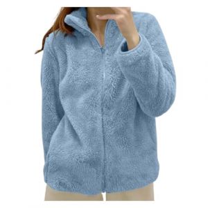veste pilou pilou femme sans capuche basic manteau hiver chaud polaire avec fermeture Éclair manteaux femme d'hiver grande taille avec poches haut thermique manche longue col montant ideal (BU4, XL) (FATUS, neuf)