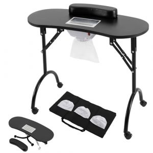 Table à ongles avec aspiration, 5,5 W, pliable, avec roulettes, aspirateur à ongles mobile avec 3 sacs d'aspirateur et sac de transport pour salons de manucure, salons de beauté, maisons, jusqu'à 30 (DHQCQL, neuf)
