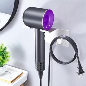 Porte S&egrave;che Cheveux Mural, Support Mural Seche Cheveux, Porte Seche Cheveux Sans Percage, Support Pour S&egrave;che Cheveux En Acier Inoxydable, Porte Adh&eacute;sif S&egrave;che-Cheveux Porte S&egrave;che Cheveux Bain (Blanc) (Loxsun, neuf)