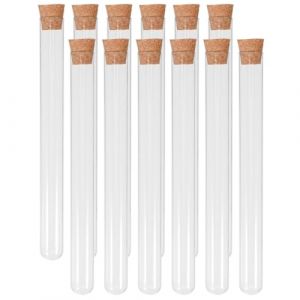 IMIKEYA Lot de 12 Éprouvettes en Verre 20 X 200 MM avec Bouchons en Liège pour Expériences Scientifiques et Stockage de Éprouvettes Étanches et Faciles à Nettoyer (Elsy Abbas, neuf)