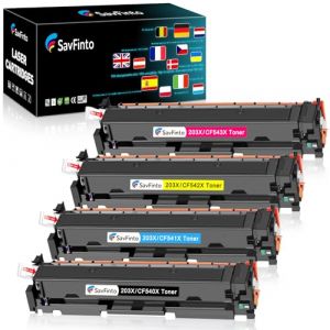 SavFinto 203X de Remplacement pour HP CF540X CF540A 203X 203A Compatible avec HP Color LaserJet Pro MFP M281fdw M254nw M281fdn M281cdw M254dw M254dn M280nw M281 M254 (Lot de 4) (Juncheng EU, neuf)