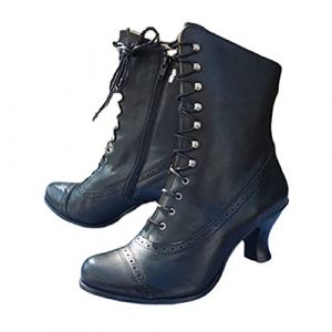 Générique Botte Lacets Femme Mi Mollet Boots Chic Style Victorien Bottines Élégant en Simili Cuir PU Talon Louis Vintage Steampunk Gothique Chaussures Lacer Victoriennes Bottes Cheville Années 50 (ELECTRI, neuf)
