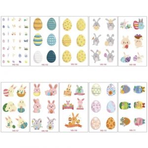 Lot de 10 feuilles d'autocollants de Pâques pour enfants, lapin, poussin, agneau, autocollants imperméables pour œufs, fournitures de fête de Pâques (yangshine, neuf)