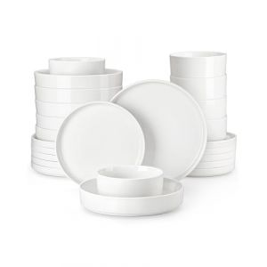 MALACASA Série LEAH Assiettes Service de Table, 48 Pièces en Porcelaine pour 12 Personnes avec 12 Assiettes Plates, 12 Assiettes à Dessert, 12 Bols à Céréales et 12 Bols à Pâte, Blanc (MALACASA Online Store, neuf)