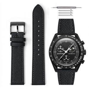 HORACE Bracelet de montre en cuir grain&eacute; &agrave; d&eacute;gagement rapide universel compatible avec Omega x Swatch MoonSwatch 20mm (Noir - Noir - Noir) (LCGlobal, neuf)