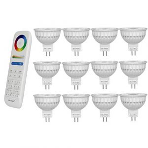 lighteu®, 12x 4W 12V GU5.3 MR16 Spot LED RVB + CCT Changement de couleur et CCT WW CW Température ajustable, ampoule originale Mi-Light, avec télécommande 8 zones (12x FUT104 + FUT089) (LIGHTEU GMBH, neuf)