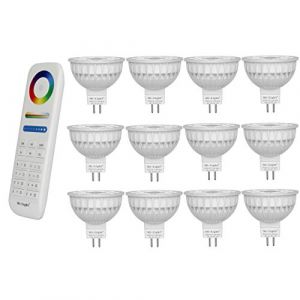 LIGHTEU®, 12x 4W 12V GU5.3 MR16 Spot LED RVB + CCT Changement de couleur et CCT WW CW Température ajustable, ampoule originale Mi-Light, avec télécommande 8 zones (12x FUT104 + FUT089) (LIGHTEU GMBH, neuf)